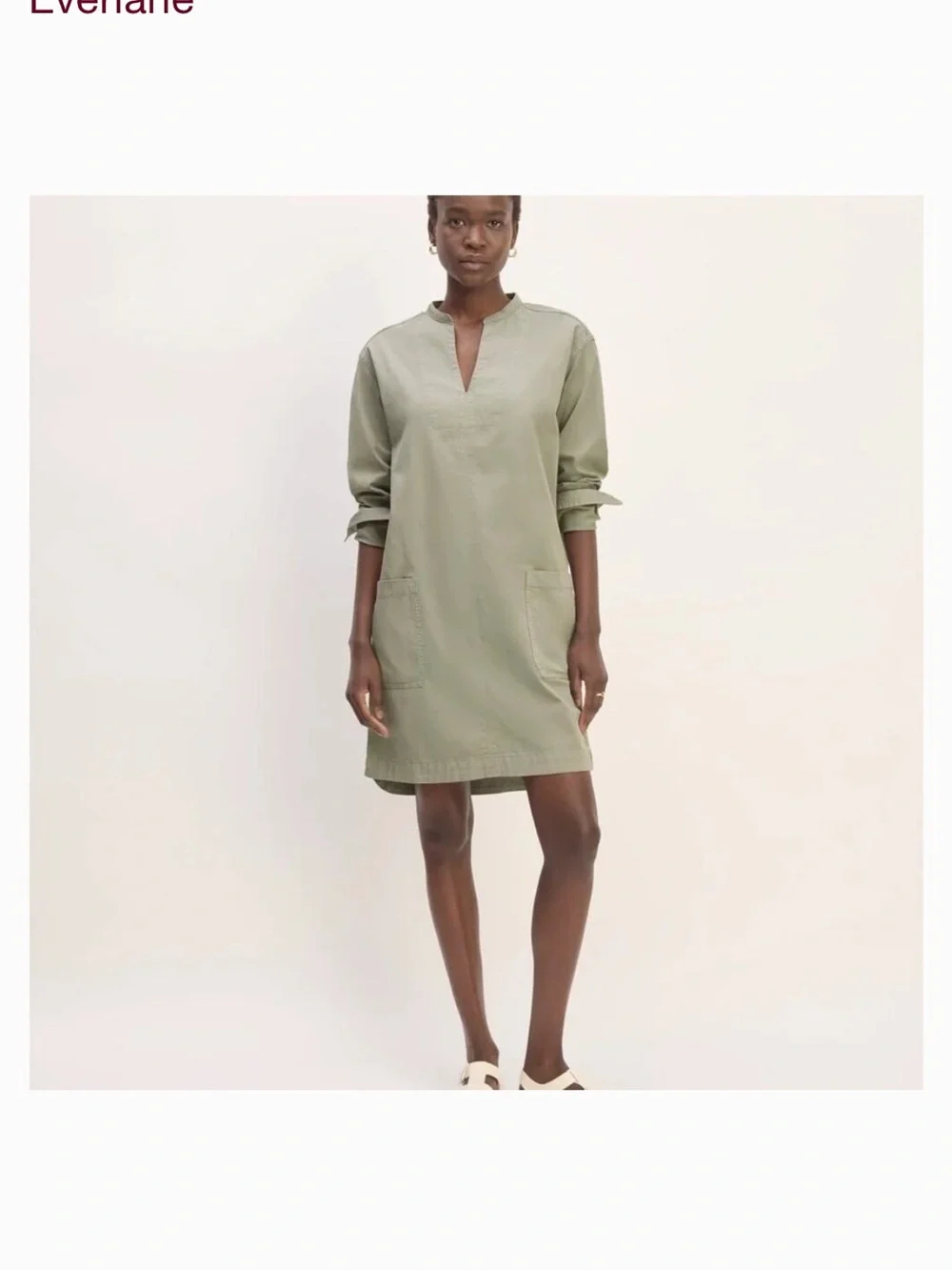NWOT Everlane The Long Sleeve Organic  Cotton Utility Mini Dress Bone / Cream M